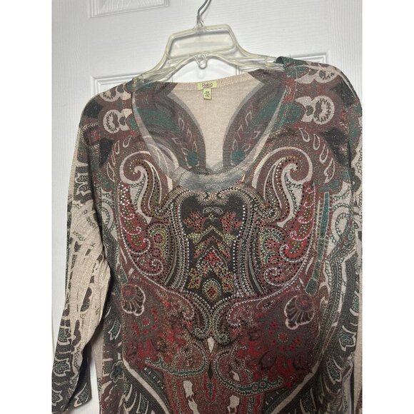 Reba Woman 3X Paisley Tunic Top Sheer Lightweight Knit With 3/4 Sleeves - Picture 3 of 8